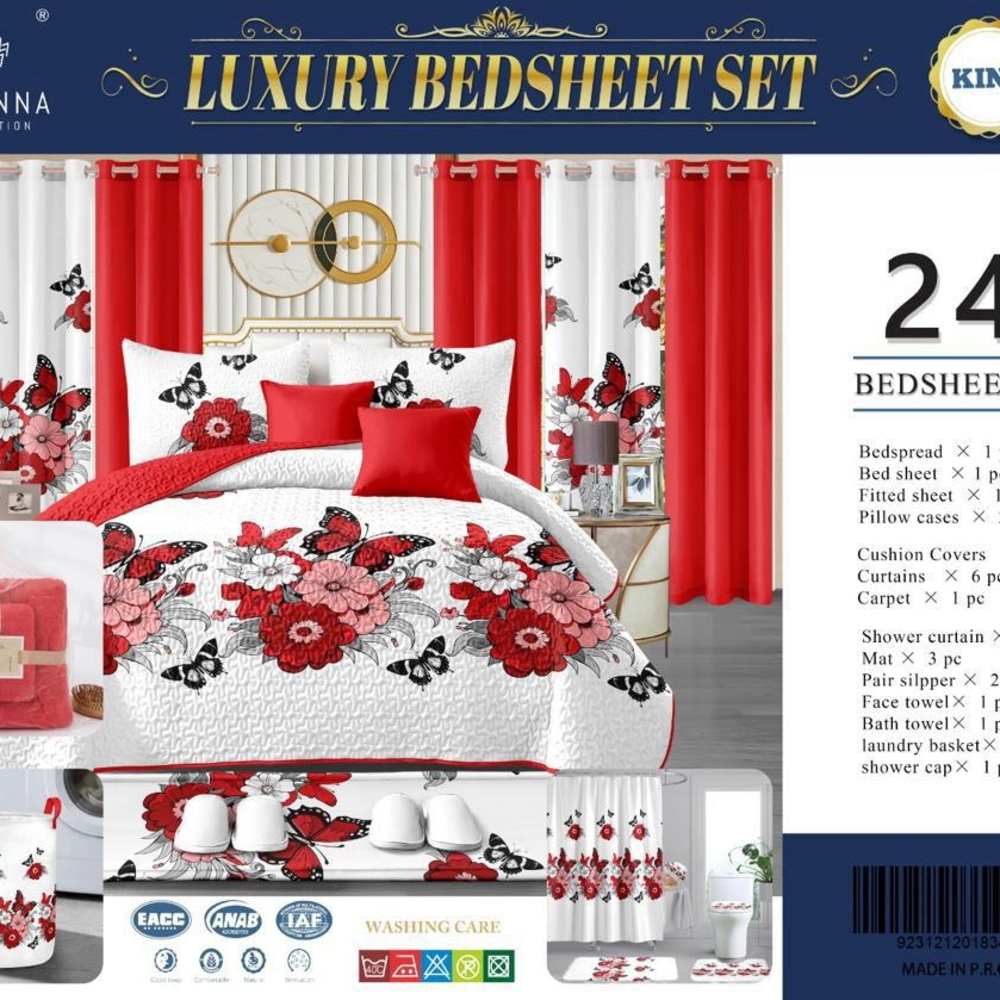 Liliana Red and White Floral Bedsheet Set